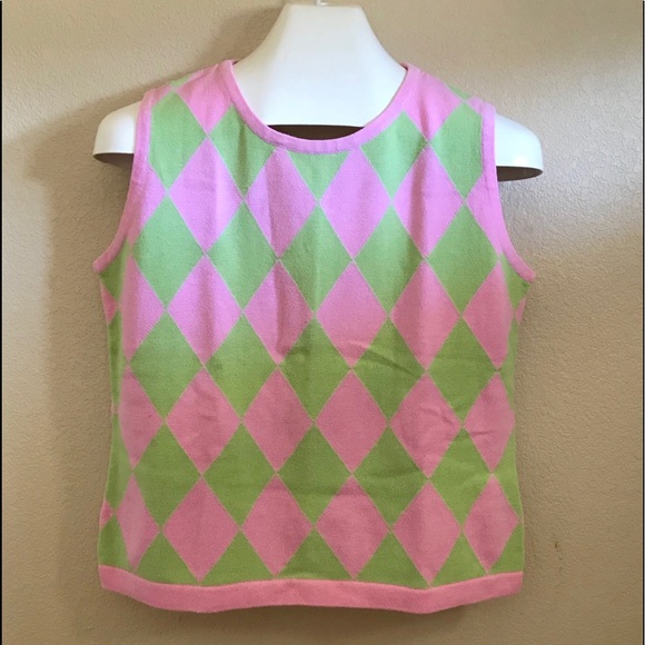 pink and green sweater vest